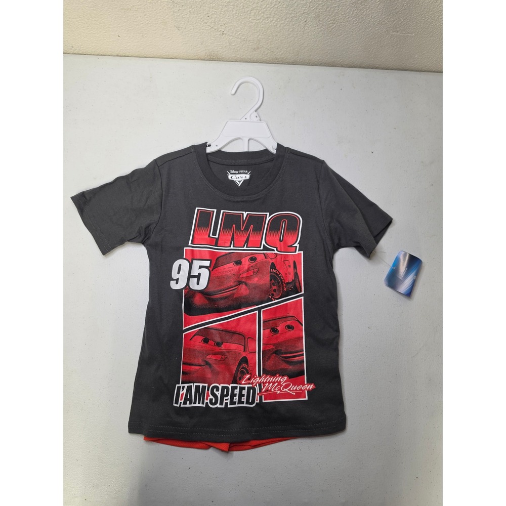 Disney Pixar Cars Lightning McQueen Grey Red T-Shirt and Shorts Set Kids Size 5